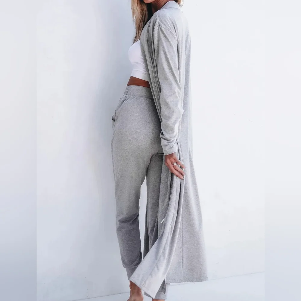 Weekend Wind-Down Cardigan & Pants Set - Gray